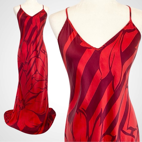 Victoria's Secret Dresses & Skirts - Y2K Victoria’s Secret Silk Bold Red Floral Maxi Gown Vintage Halter Slip Dress